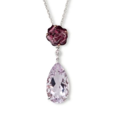 5.25 Carat Rose De France Amethyst Necklace With Garnet In 14kt White Gold &mdash; Alt Image 1
