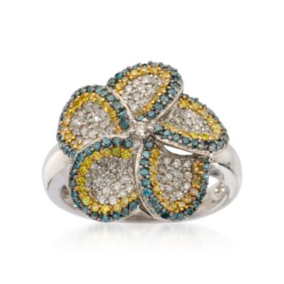 .80 ct. t.w. Multicolored Diamond Flower Ring In 14kt White Gold &mdash; Alt Image 1