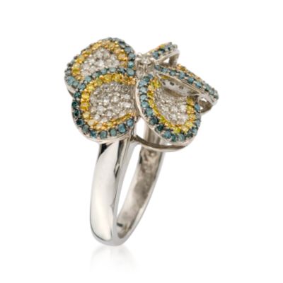.80 ct. t.w. Multicolored Diamond Flower Ring In 14kt White Gold &mdash; Alt Image 2
