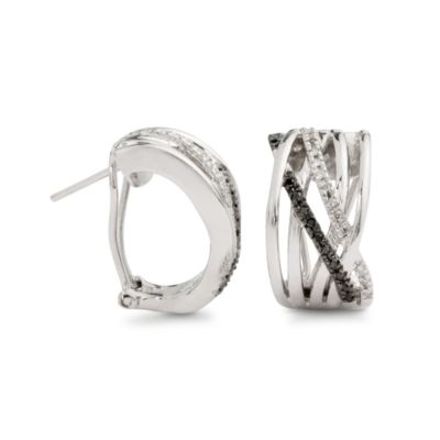 Black and White Diamond Crisscross Earrings In Sterling Silver &mdash; Alt Image 1