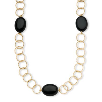 14kt Yellow Gold Link Necklace With Black Onyx Nuggets. 16" &mdash; Alt Image 1