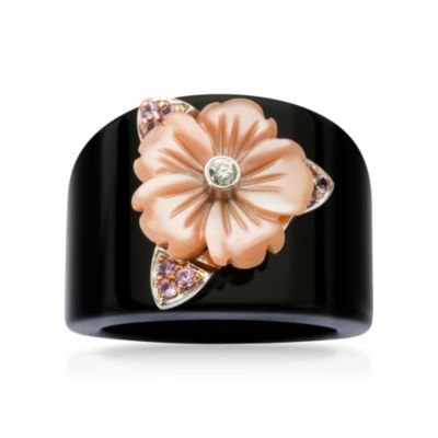 Black Onyx Floral Ring With Diamond Accent In 18kt White Gold &mdash; Alt Image 1