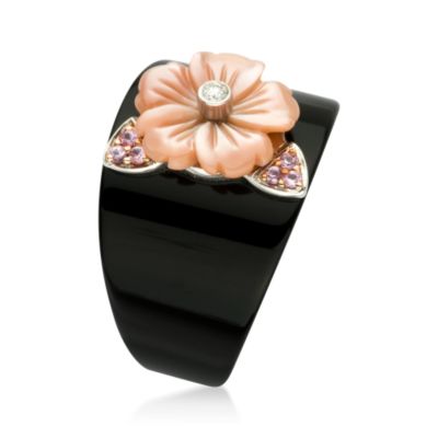 Black Onyx Floral Ring With Diamond Accent In 18kt White Gold &mdash; Alt Image 2