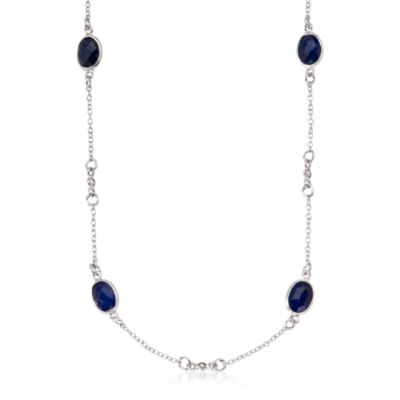 4.20 ct. t.w. Sapphire Station Necklace With Diamonds In Sterling Silver &mdash; Alt Image 1