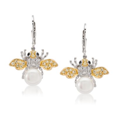 Cultured Pearl and CZ Bee Earrings In Sterling Silver &mdash; Alt Image 1