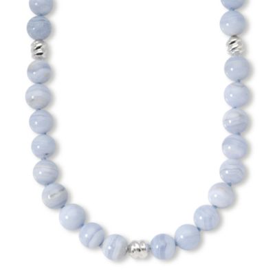 Blue Lace Agate Bead Necklace In Sterling Silver &mdash; Alt Image 1