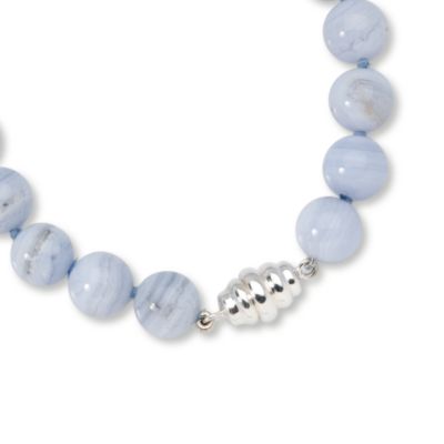 Blue Lace Agate Bead Necklace In Sterling Silver &mdash; Alt Image 2