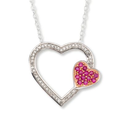 .15 ct. t.w. Diamond Double Heart Necklace With Ruby In Sterling Silver &mdash; Alt Image 1