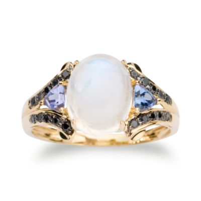 Moonstone Ring With Tanzanite and Black Diamond In 14kt Yellow Gold. Size 6 &mdash; Alt Image 1