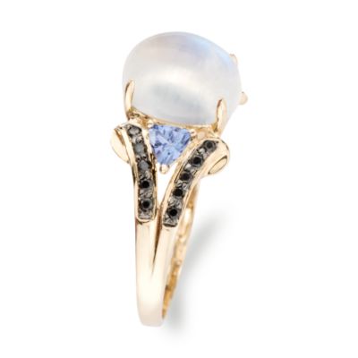 Moonstone Ring With Tanzanite and Black Diamond In 14kt Yellow Gold. Size 6 &mdash; Alt Image 2