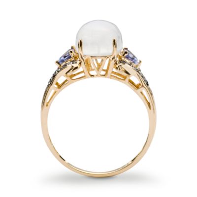 Moonstone Ring With Tanzanite and Black Diamond In 14kt Yellow Gold. Size 6 &mdash; Alt Image 3