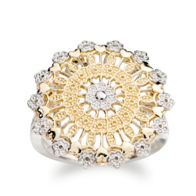 Openwork Floral Dome Ring In Two-Tone. Size 6 &mdash; Alt Image 1