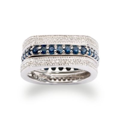 Set of Three Eternity Bands With Sapphire and Diamond In Sterling Silver &mdash; Alt Image 1