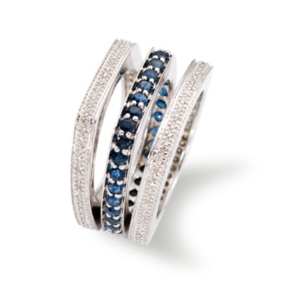 Set of Three Eternity Bands With Sapphire and Diamond In Sterling Silver &mdash; Alt Image 2