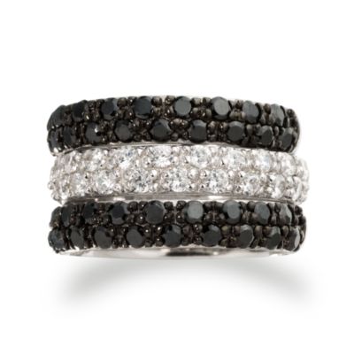 Set of 3 Black and White CZ Band Rings In Sterling Silver &mdash; Alt Image 1