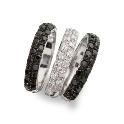 Set of 3 Black and White CZ Band Rings In Sterling Silver &mdash; Alt Image 2
