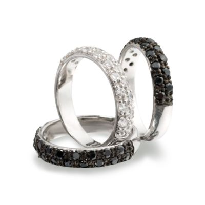 Set of 3 Black and White CZ Band Rings In Sterling Silver &mdash; Alt Image 3