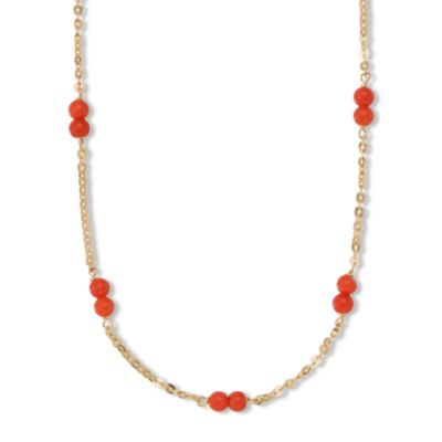 Italian 18kt Yellow Gold and Coral Beaded Station Necklace &mdash; Alt Image 1