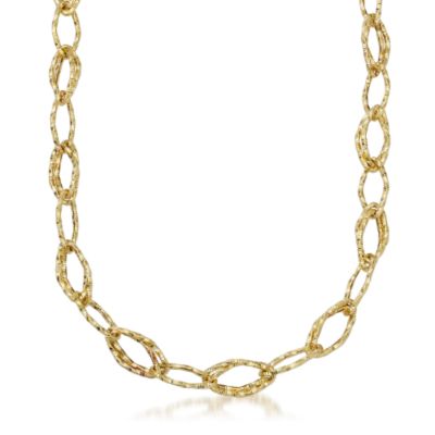 Italian Hammered Link Necklace In 14kt Yellow Gold. 20" &mdash; Alt Image 1