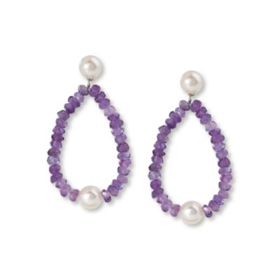 Cultured Pearl Earrings With Amethyst Beads In Sterling Silver &mdash; Alt Image 1