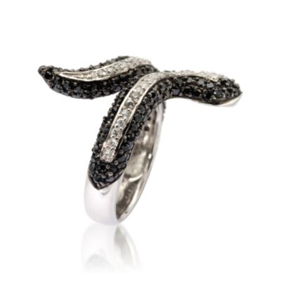 1.70 ct. t.w. Black and White CZ Snake Ring In Sterling Silver &mdash; Alt Image 2