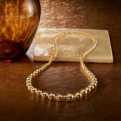 14kt Yellow Gold Graduated 3-9mm Bead Necklace. 17" &mdash; Alt Image 2