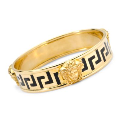 C. 1995 Vintage Gianni Versace Black Enamel Wide Bangle Bracelet In 18kt Yellow Gold. 7" &mdash; Alt Image 1