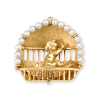 C. 1950 Vintage Cultured Pearl Pendant In 14kt Yellow Gold &mdash; Alt Image 1