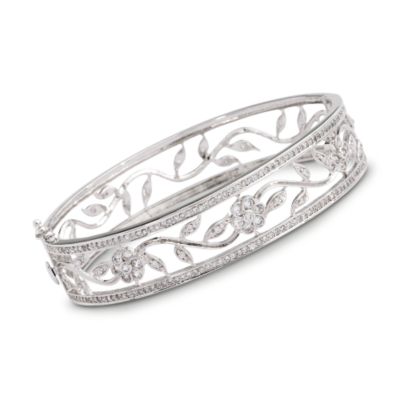2.65 ct. t.w. CZ Floral Bangle Bracelet In Sterling Silver. 8" &mdash; Alt Image 1