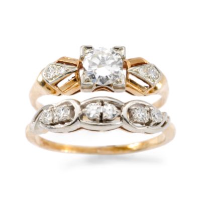 C. 1960 Vintage .63 ct. t.w. Diamond Wedding Ring Set In 14kt Two-Tone Gold. Size 7 &mdash; Alt Image 1