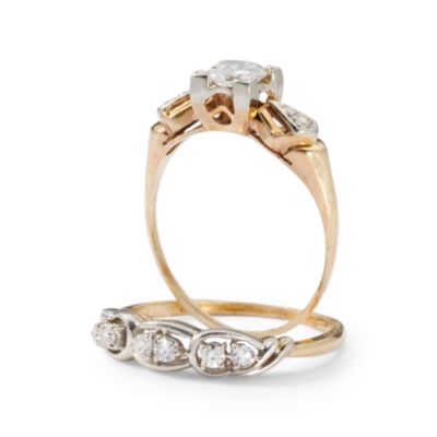 C. 1960 Vintage .63 ct. t.w. Diamond Wedding Ring Set In 14kt Two-Tone Gold. Size 7 &mdash; Alt Image 2