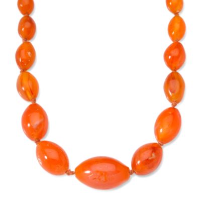 C. 1960 Vintage Base Metal Reddish Carnelian Bead Graduated Necklace. 30" &mdash; Alt Image 1