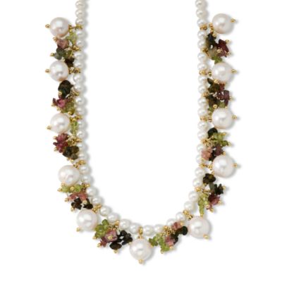 Cultured Pearl and Tourmaline Necklace In Vermeil &mdash; Alt Image 1
