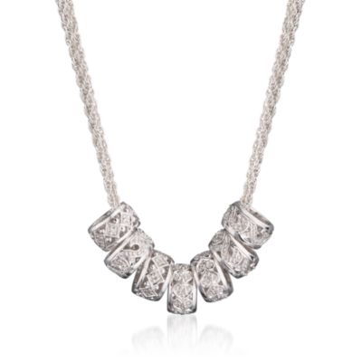Diamond Barrel Bead Necklace In Sterling Silver &mdash; Alt Image 1