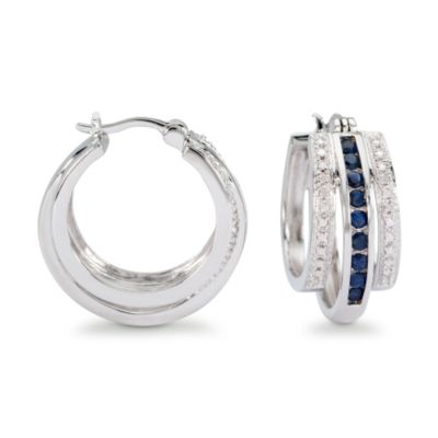 .70 ct. t.w. Sapphire Hoop Earrings With Diamond In Sterling Silver &mdash; Alt Image 1