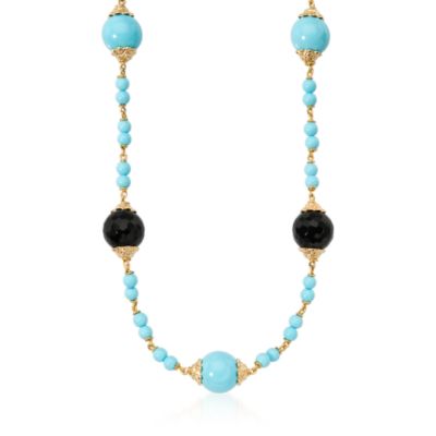 Turquoise and Black Agate Bead Necklace In Vermeil &mdash; Alt Image 1