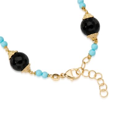Turquoise and Black Agate Bead Necklace In Vermeil &mdash; Alt Image 2