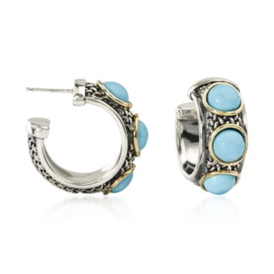 Turquoise Hoop Earrings In Sterling Silver and 18kt Yellow Gold &mdash; Alt Image 1