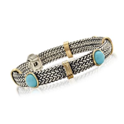 Italian Turquoise Woven Bracelet In Two-Tone. 7" &mdash; Alt Image 1