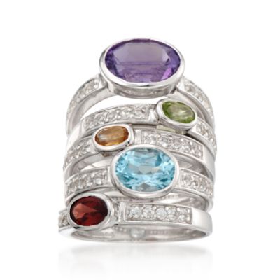 5.55 ct. t.w. Set of Five Gemstone Rings In Sterling Silver &mdash; Alt Image 1