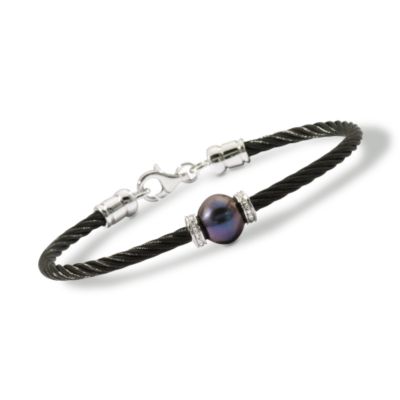 Black Cultured Pearl Bracelet With Diamond Accent In Stainless Steel &mdash; Alt Image 1
