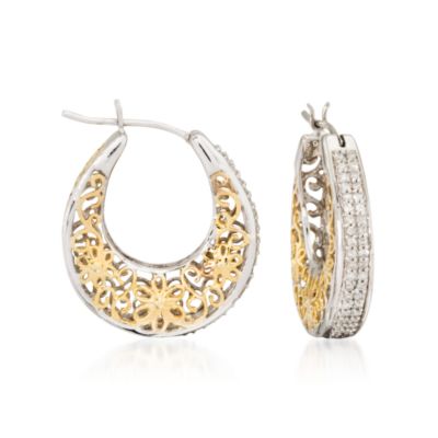 .25 ct. t.w. Diamond Hoop Earrings In Sterling Silver and Vermeil  &mdash; Alt Image 1