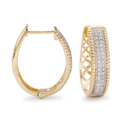 Diamond Oval Hoop Earrings In 14kt Gold &mdash; Alt Image 1