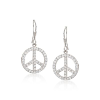 .60 ct. t.w. CZ Peace Sign Dangle Earrings In Sterling Silver &mdash; Alt Image 1