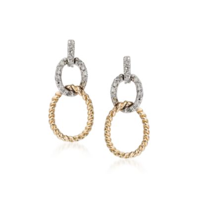 Diamond Accent Rope-Link Earrings In Two-Tone 14kt Gold &mdash; Alt Image 1