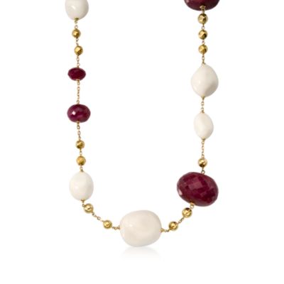 Italian Ruby and Bone Long Statement Necklace In 18kt Yellow Gold &mdash; Alt Image 1