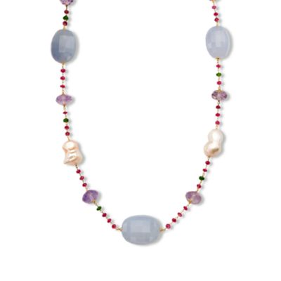 Chalcedony Necklace With Cultured Pearl and Mixed Stones In   18kt Yellow Gold. 32" &mdash; Alt Image 1