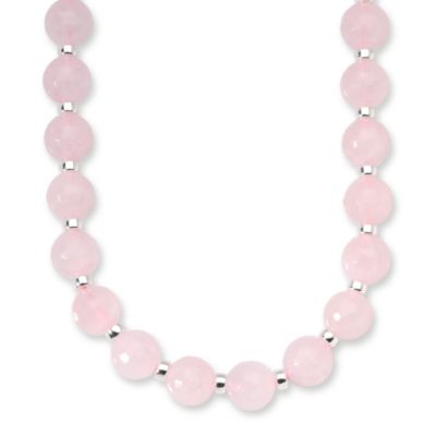 Rose Quartz Bead Necklace In Sterling Silver &mdash; Alt Image 1