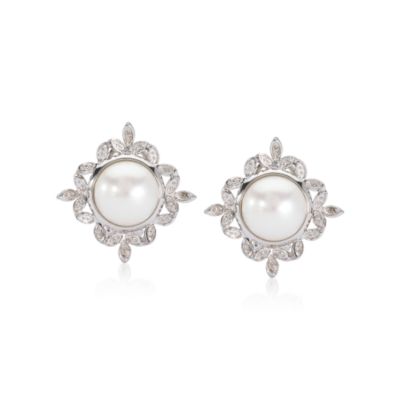 Floral Cultured Pearl Earring In Sterling Silver &mdash; Alt Image 1