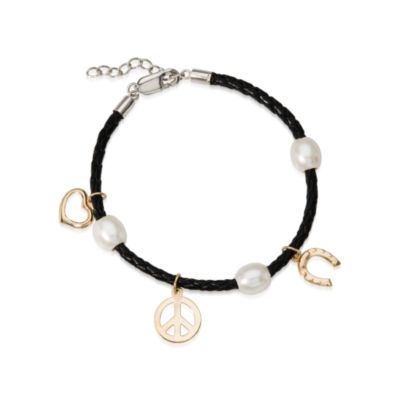 7-8mm Cultured Pearl and Charm Bracelet In 14kt Yellow Gold and Sterling Silver. 7" &mdash; Alt Image 1
